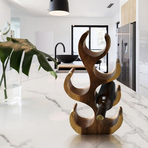 Wooden Wine Rack Carved 6 bottle - Acacia Wood