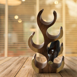 Wooden Wine Rack Carved 6 bottle - Acacia Wood