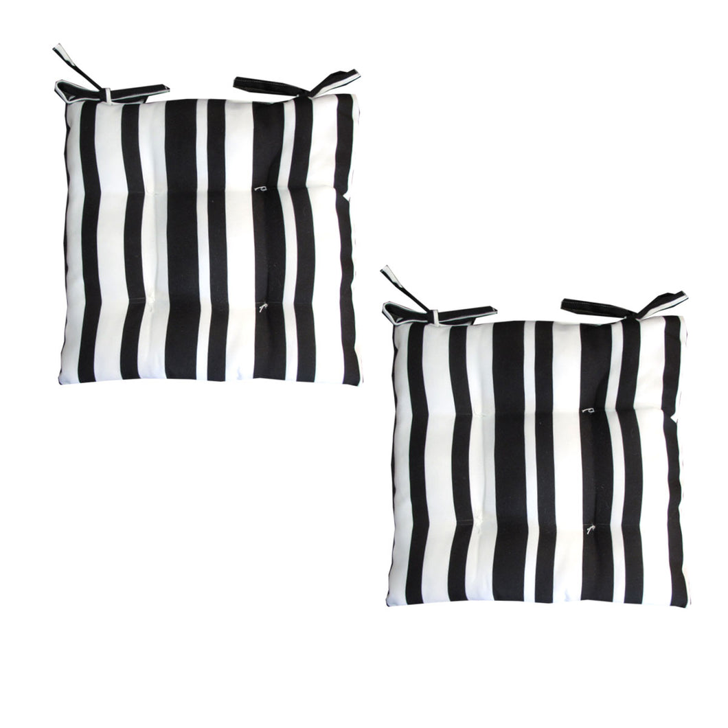 Set of 2 Outdoor Chair Cushion Pads 40 x 40cm Striped Black & White