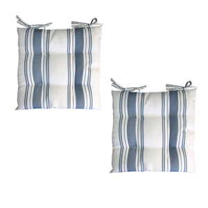 Set of 2 Outdoor Chair Cushion Pads 40 x 40cm Striped Blue & White