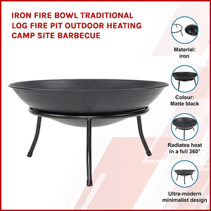 Iron Fire Bowl Traditional Log Fire Pit Black