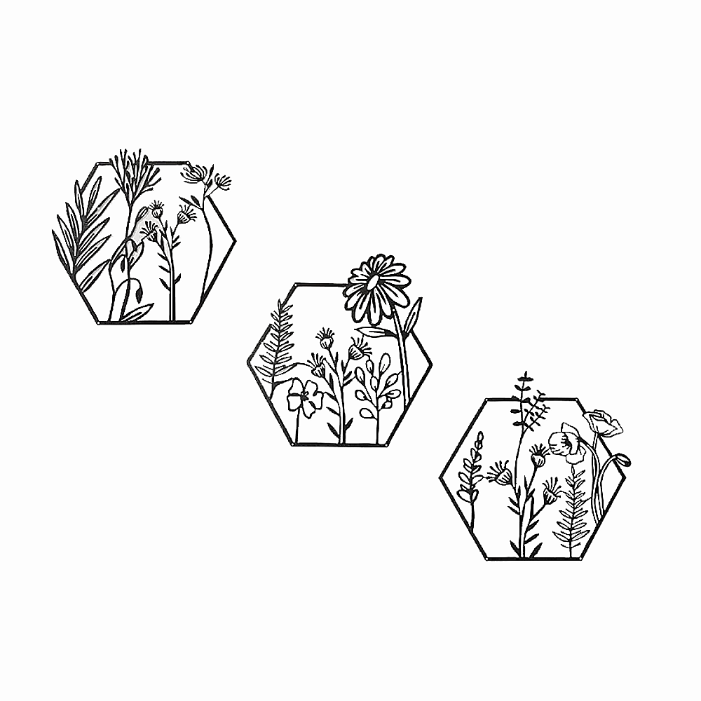 3pc Metal Flower Art Wall Decor