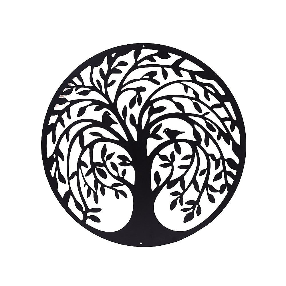 French Rustic 60cm Tree of Life & Birds Round Metal Wall Garden Art Sculpture