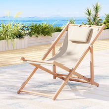 Load image into Gallery viewer, Gardeon Outdoor Folding Deck Chair Wooden Beige
