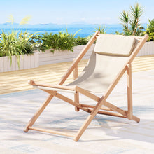 Load image into Gallery viewer, Gardeon Outdoor Folding Deck Chair Wooden Beige
