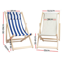 Load image into Gallery viewer, Gardeon Outdoor Folding Deck Chair Wooden Blue &amp; White Stripe
