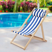 Load image into Gallery viewer, Gardeon Outdoor Folding Deck Chair Wooden Blue &amp; White Stripe
