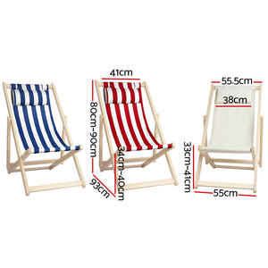 Gardeon Outdoor Folding Deck Chair Wooden Red & White Stripe