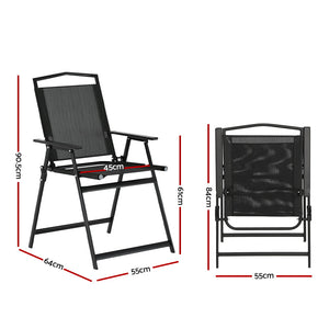 Gardeon Outdoor Folding Patio Chairs Set 2 Black