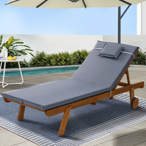 Gardeon Patio Wooden Sun Lounge Day Bed Grey