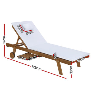 Gardeon Patio Wooden Sun Lounge Day Bed White