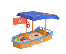 Load image into Gallery viewer, Keezi Kids Sandpit Wooden Boat Sand Pit with Canopy Bench Seat
