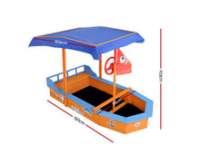 Load image into Gallery viewer, Keezi Kids Sandpit Wooden Boat Sand Pit with Canopy Bench Seat
