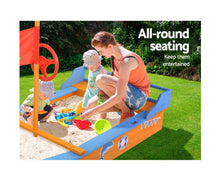 Load image into Gallery viewer, Keezi Kids Sandpit Wooden Boat Sand Pit with Canopy Bench Seat
