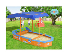 Load image into Gallery viewer, Keezi Kids Sandpit Wooden Boat Sand Pit with Canopy Bench Seat
